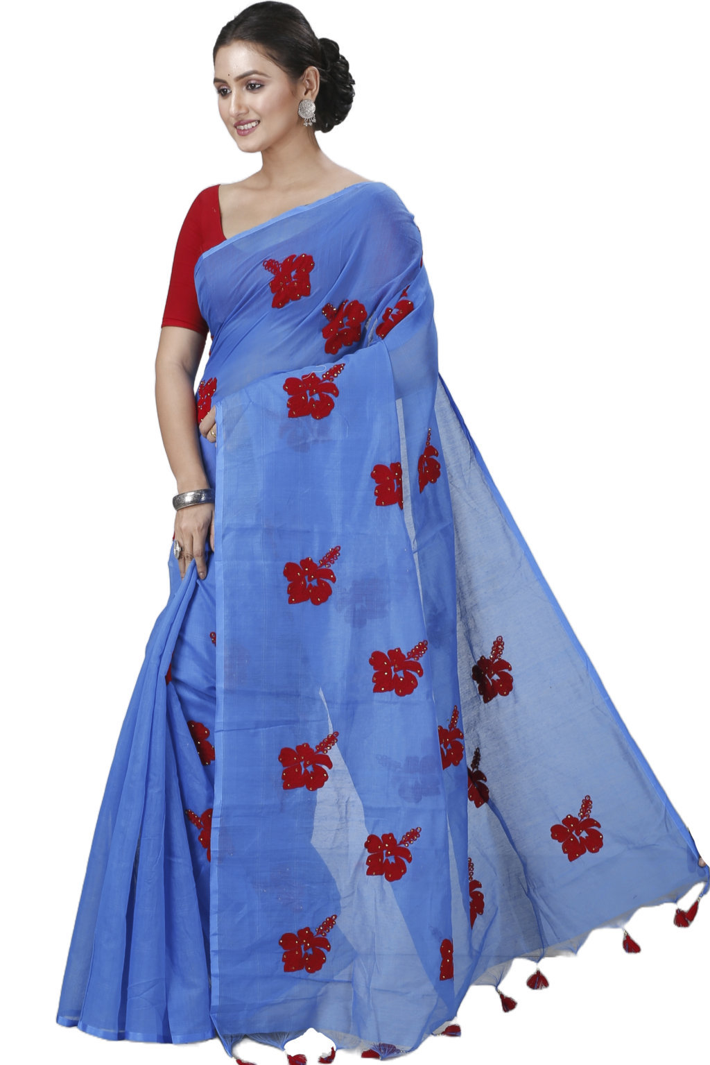 Sky Blue Blended Cotton Joba Hand Loom Saree (1273)